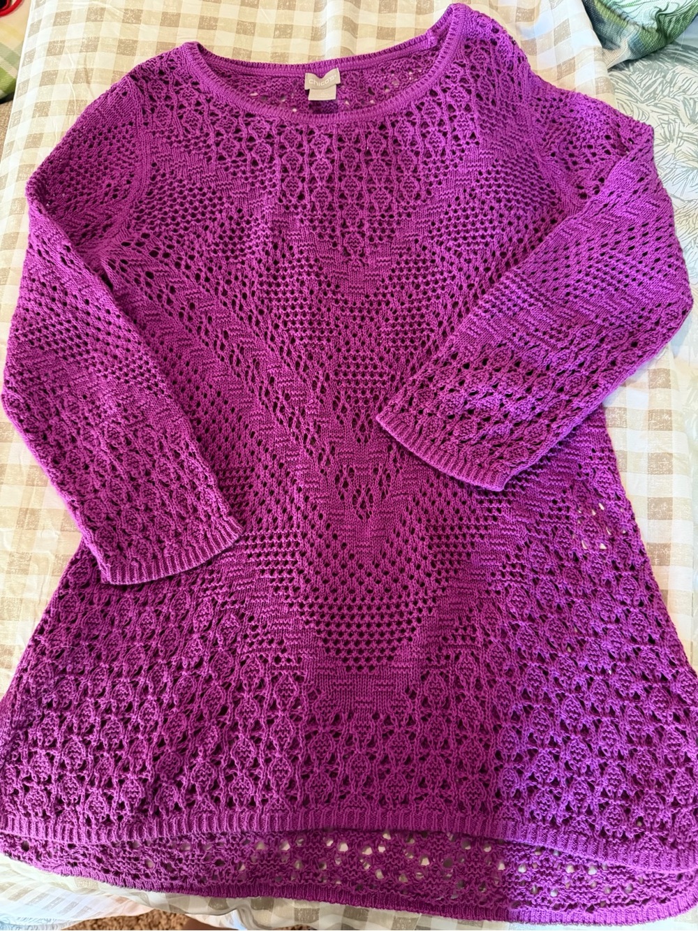 Chico's Crochet Tunic Sweater in Vibrant Purple-0